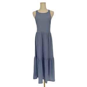 MANGO Light Blue Chambray Cross Back Tiered Midi Dress, Size 8